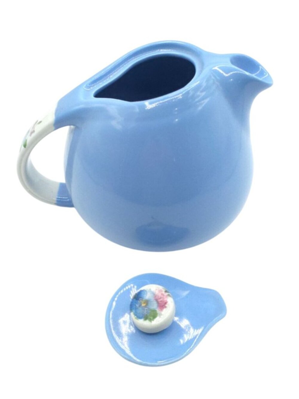 Halls Superior Blue Ceramic Teapot With Floral Handle & Lid Rose Parade 1259 Vin - Picture 5 of 6